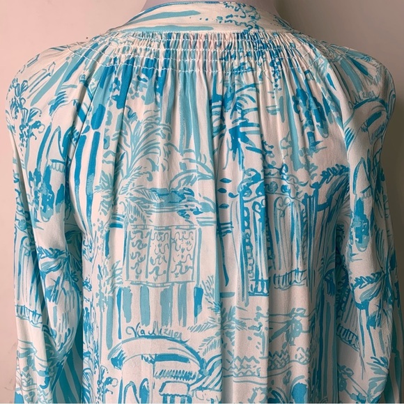 Lilly Pulitzer Women’s Blue White Silk La Via es Loca Elsa Blouse Size Small - Picture 12 of 14